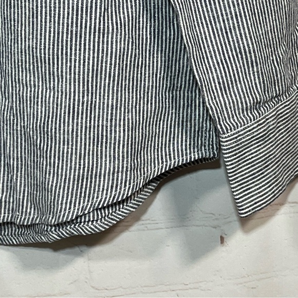 Hydenyoo Linen Blend Button Up Shirt Mens Size Medium Gray Striped - Picture 8 of 11